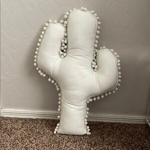 White Cactus Pillow with Pom-Pom Trim